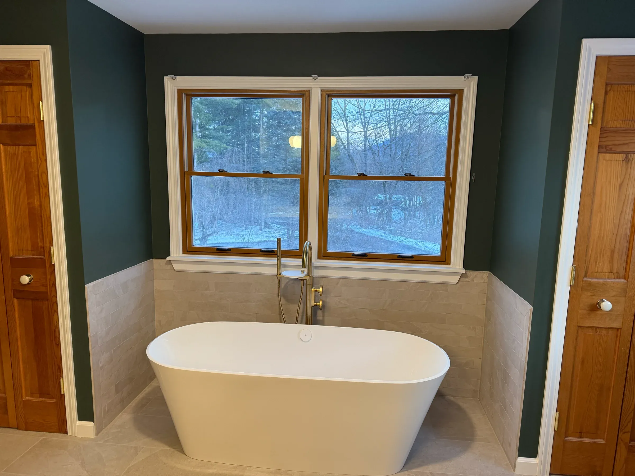 Freestanding soaking tub bathroom remodel